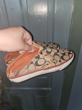 Coach Signature Slip-On Sneakers in Tan and Orange
